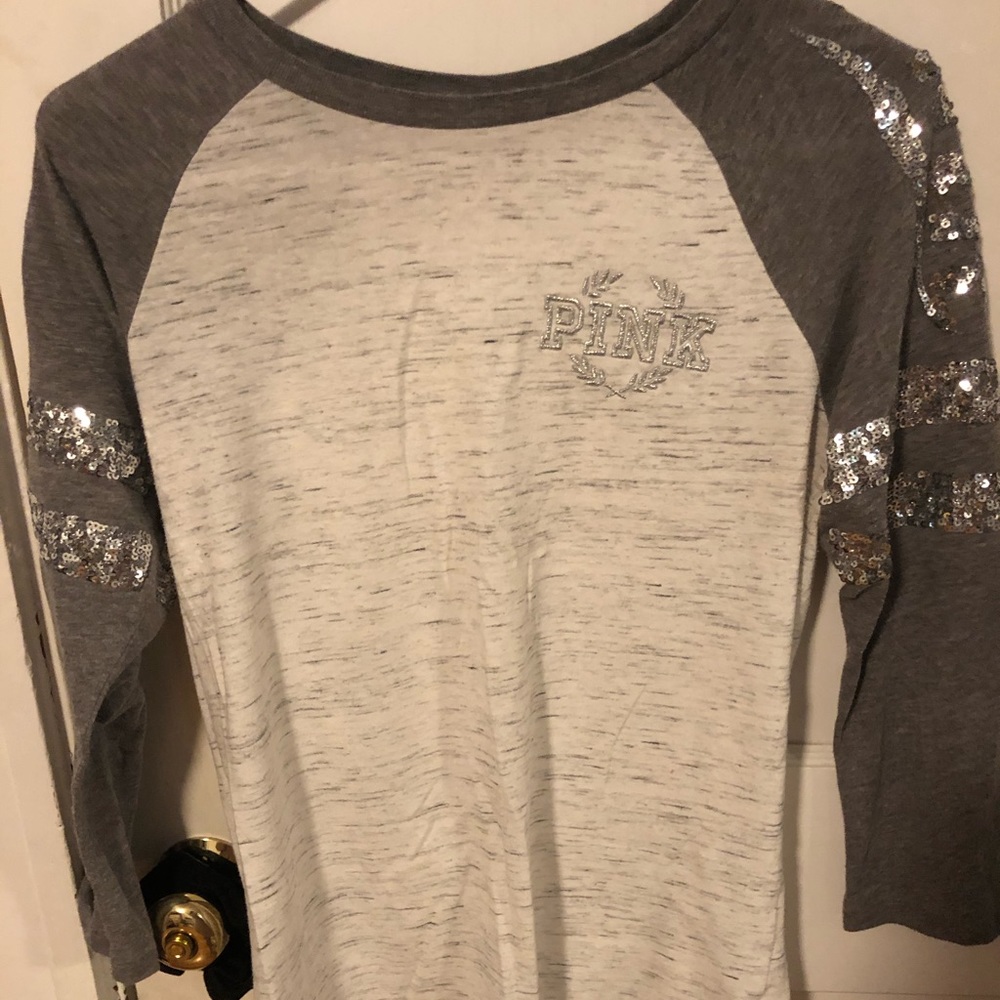 NWOT PINK Gray Sequin top!